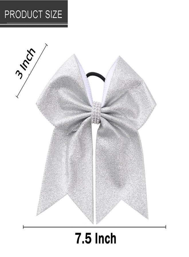 Hipcheer Large Glitter Silver Cheer bow, Hipcheer 8 Inch Large Jumbo Cheer Hair Bows Ponytail Holder Elastic Band Handmade for Cheerleaders Teen Girls College Sports (Glitter Silver) - Image 5